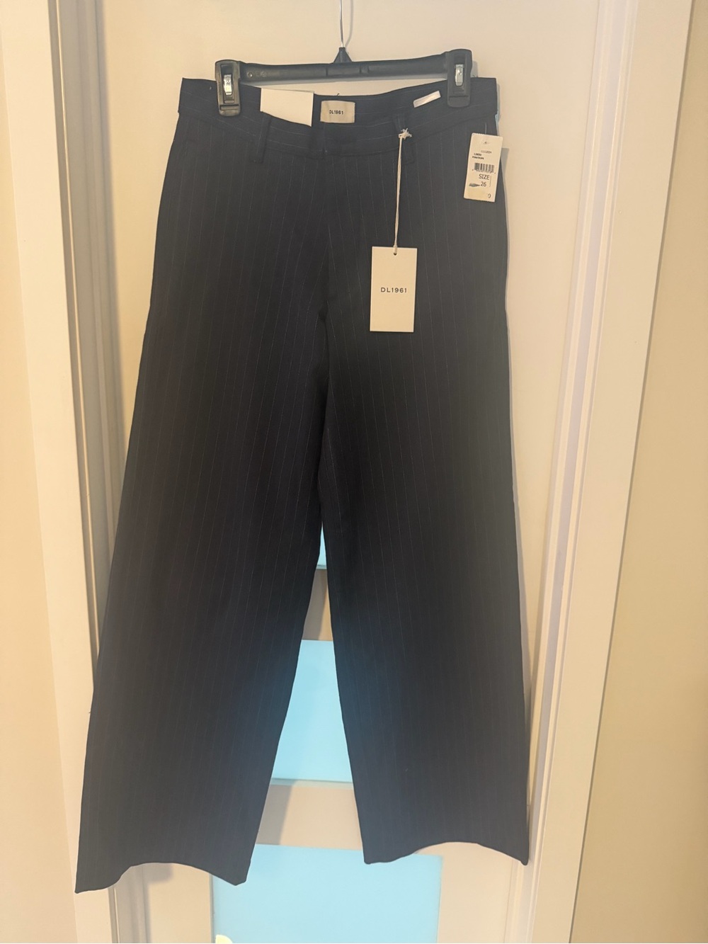 DL1961 Black Pinstripe Wide-Leg Trousers